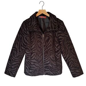 Desigual Women’s Animal Print Lined Black Front Zip Logo Jacket Size 42 (Large)